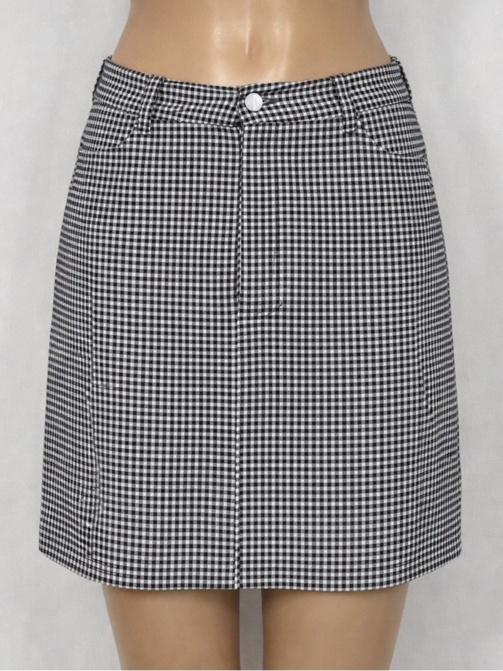 Black White Gingham Mini Skirt A-Line - Picture 3 of 4